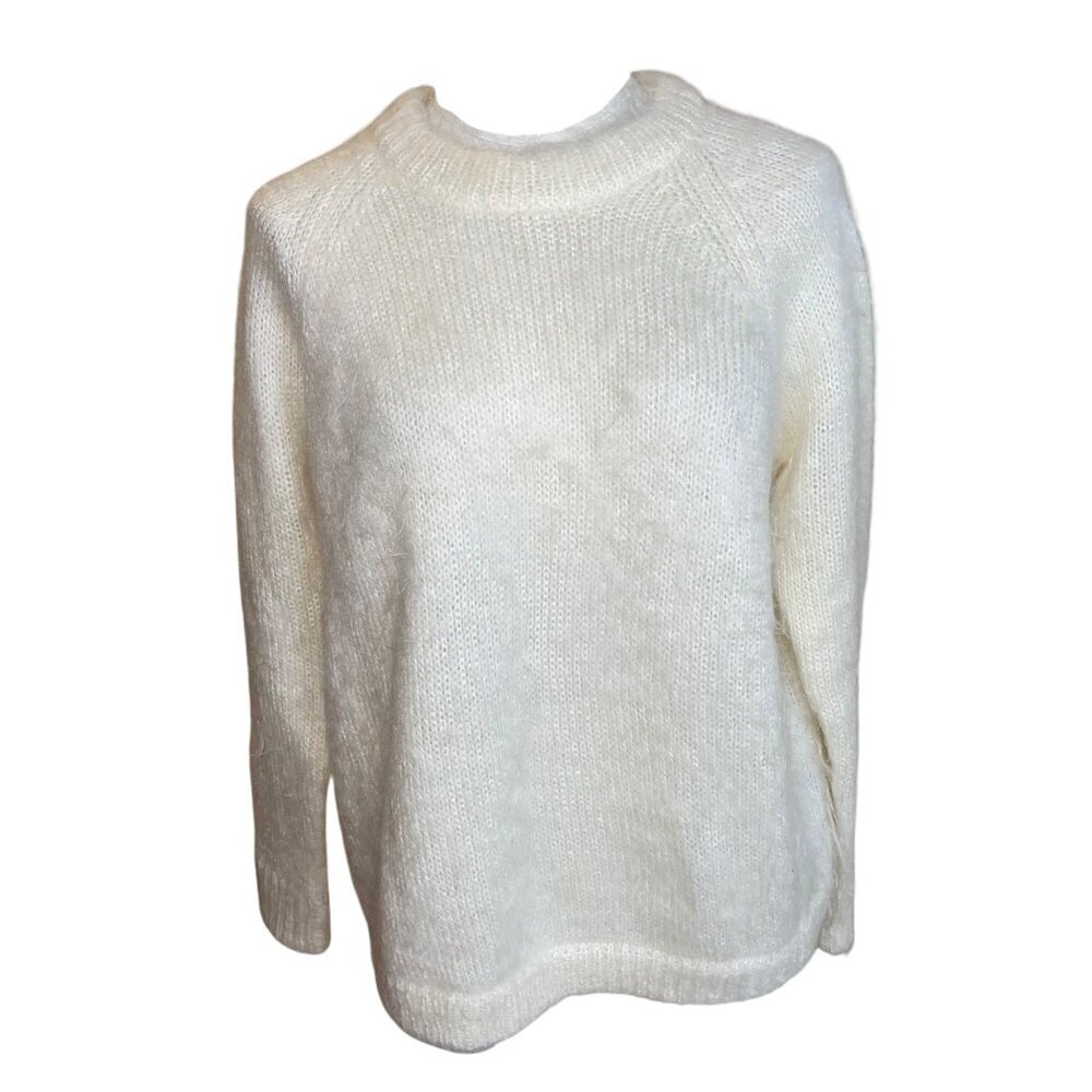 Bimba Y Lola Womens Sweater Size XS Cream Roomy Fit Crew Neck Long Sleeve